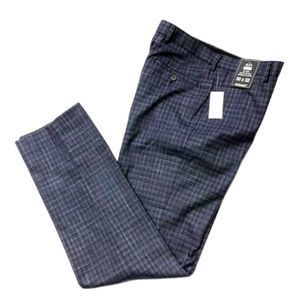 MURANO ALEX Gray Blue Plaid Ultimate Modern ComfortFit Flat Front Dress Pants 30